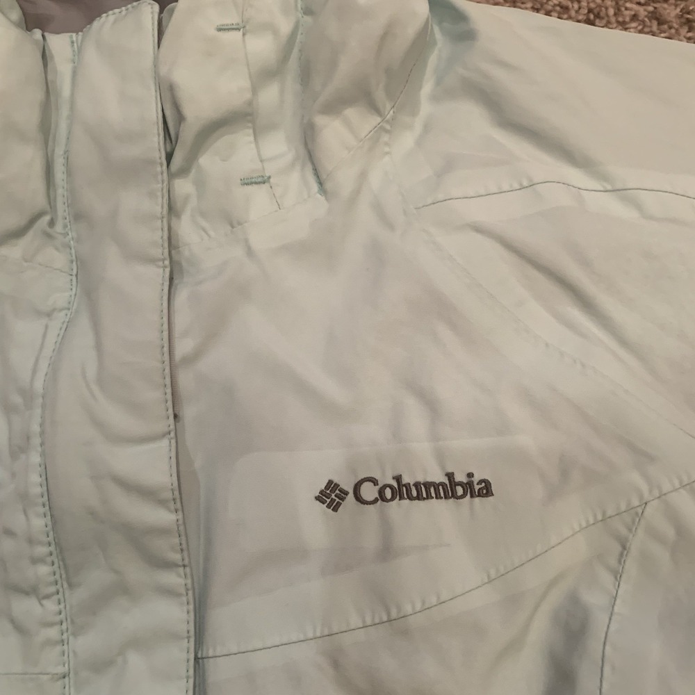 Columbia Windbreaker Jacket Women's Medium Mint Green Lightweight Hood Full Zip - Picture 7 of 16